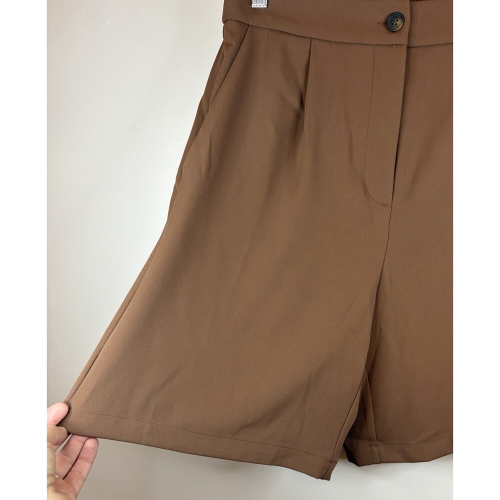 MELLODAY Brown High Rise Front Pleat Shorts Medium 7.5" Inseam Dressy Flowy NEW - Picture 4 of 11